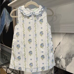 Grace & James Girls 3T Floral Dress | Peter Pan Collar | Blue & White